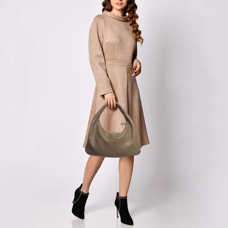 Pre Owned Bottega Veneta Grey Intrecciato Leather Small Hobo