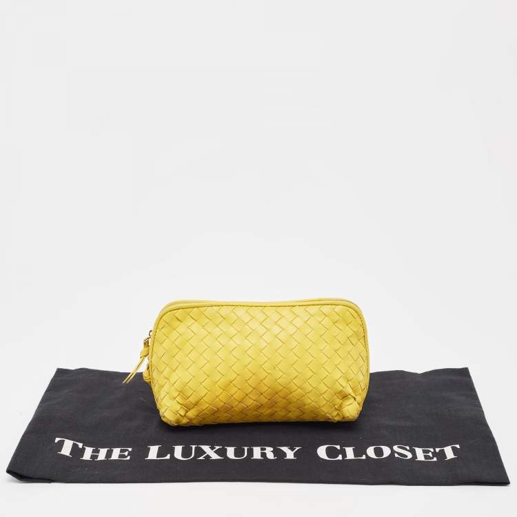 Pre Owned Bottega Veneta Yellow Leather Zip Pouch 