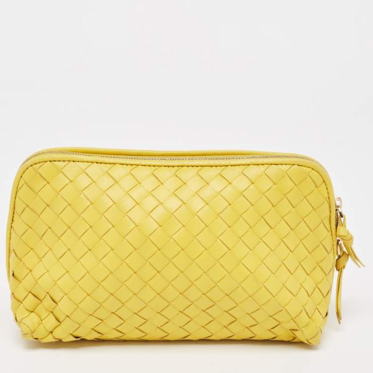 Pre Owned Bottega Veneta Yellow Leather Zip Pouch 