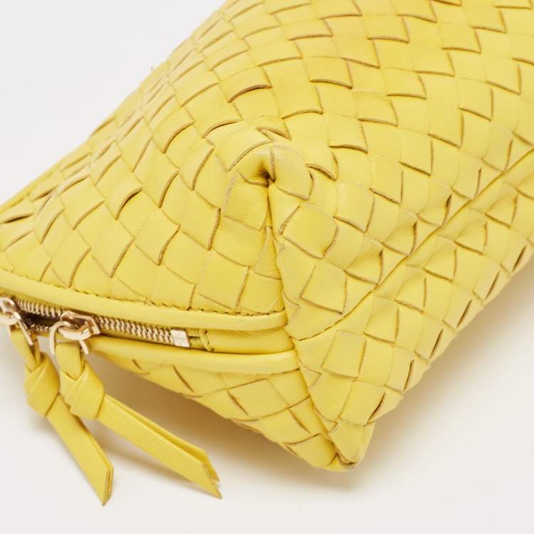 Pre Owned Bottega Veneta Yellow Leather Zip Pouch 