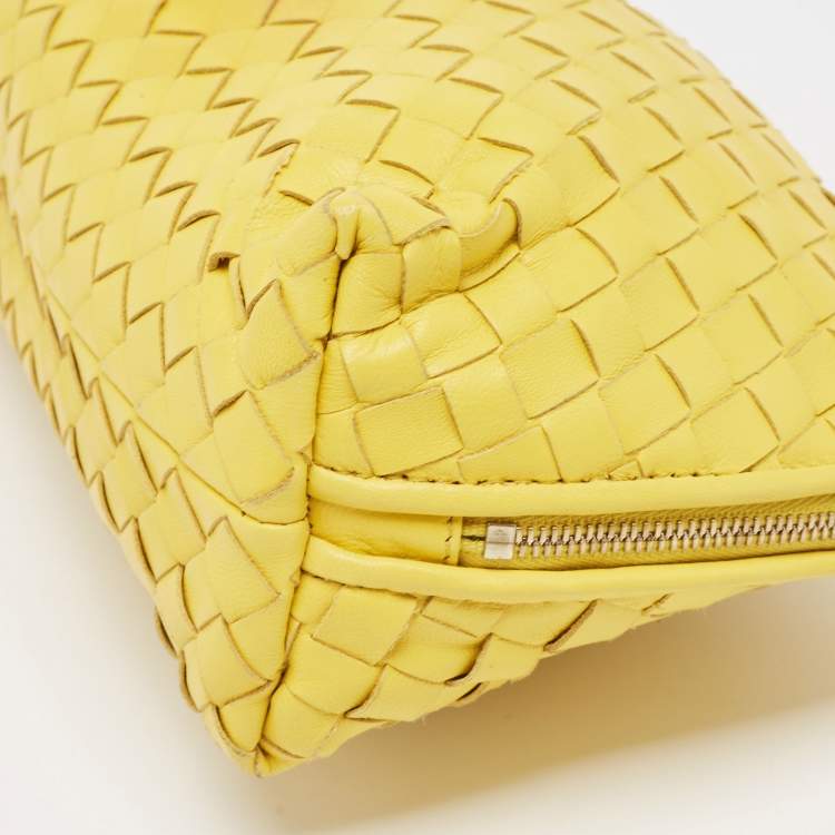 Pre Owned Bottega Veneta Yellow Leather Zip Pouch 