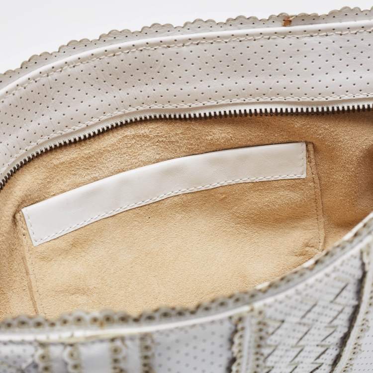 Pre Owned Bottega Veneta Offwhite Perforated Leather Tote