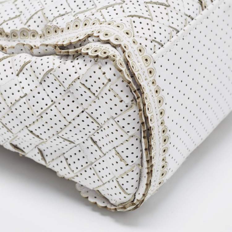 Pre Owned Bottega Veneta Offwhite Perforated Leather Tote