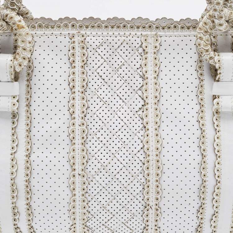 Pre Owned Bottega Veneta Offwhite Perforated Leather Tote