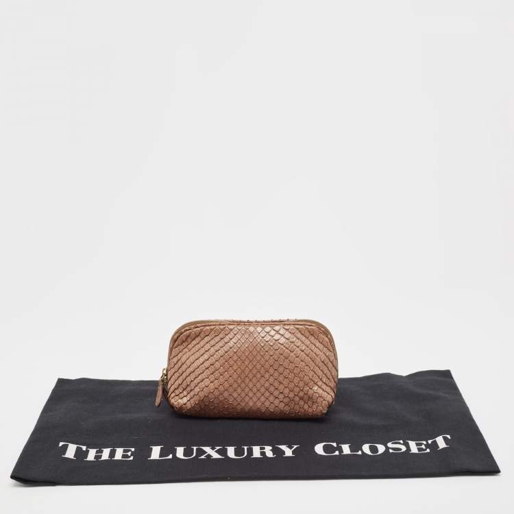 Pre Owned Bottega Veneta Brown Python Zip Pouch