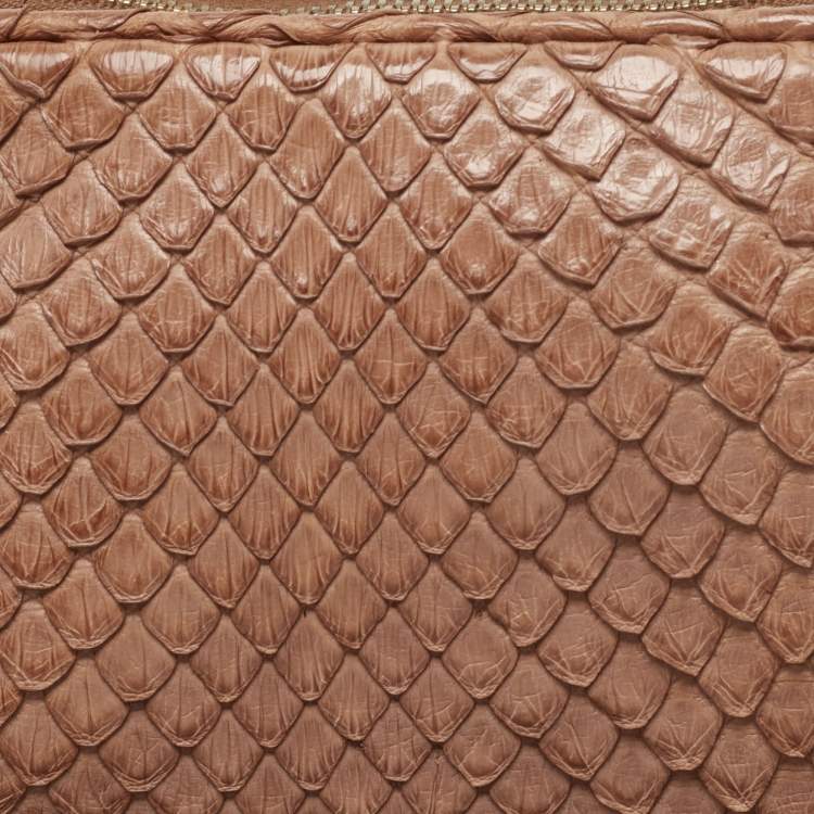 Pre Owned Bottega Veneta Brown Python Zip Pouch