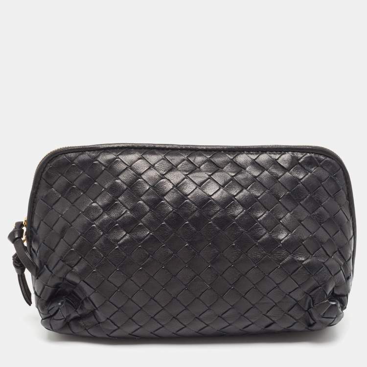 Pre Owned Bottega Veneta Black Intrecciato Leather Cosmetic Pouch