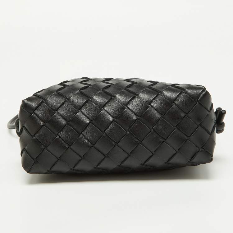 Pre Owned Bottega Veneta Black Intrecciato Leather Mini Loop Camera Crossbody Bag