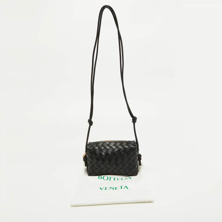 Pre Owned Bottega Veneta Black Intrecciato Leather Mini Loop Camera Crossbody Bag
