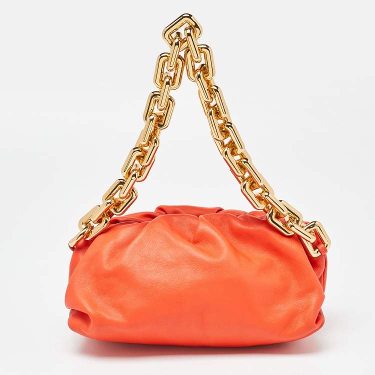 Pre Owned Bottega Veneta Orange Leather The Chain Pouch Bag
