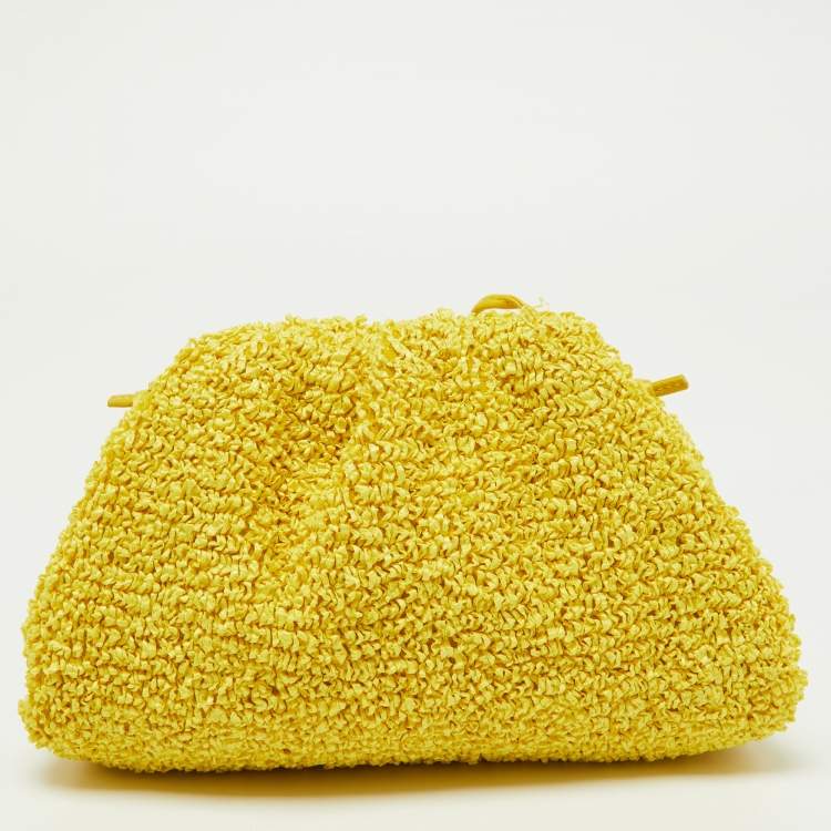 Pre Owned Bottega Veneta Yellow Curly Raffia and Leather Mini The Pouch Bag