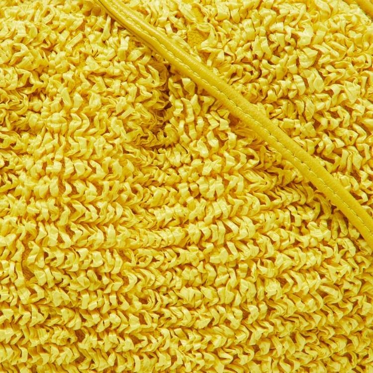 Pre Owned Bottega Veneta Yellow Curly Raffia and Leather Mini The Pouch Bag
