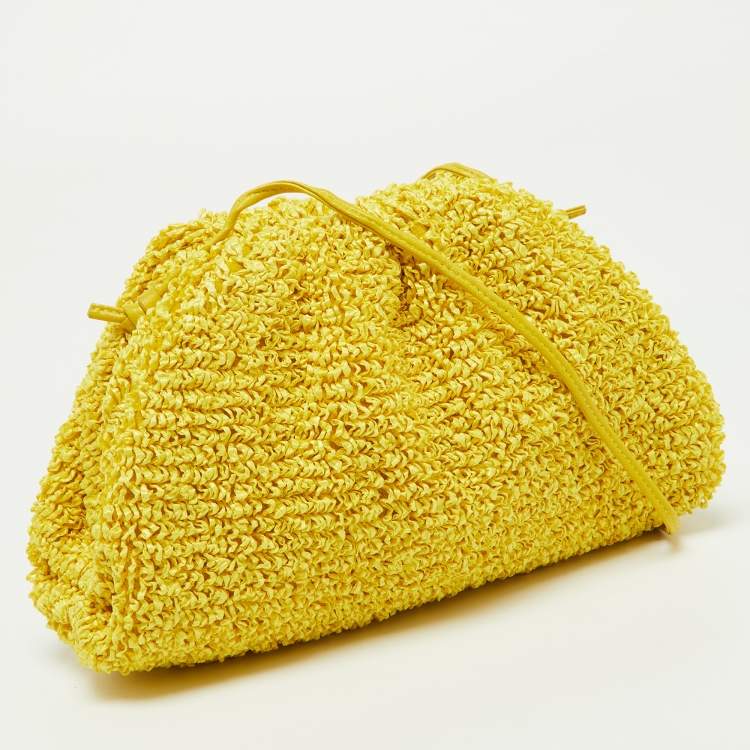 Pre Owned Bottega Veneta Yellow Curly Raffia and Leather Mini The Pouch Bag