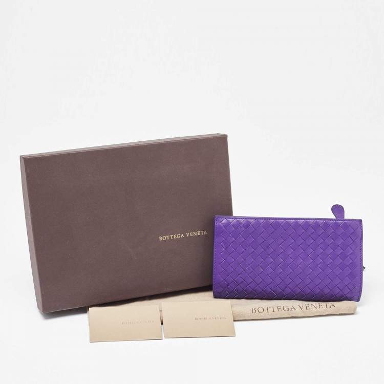 Pre Owned Bottega Veneta Purple Intrecciato Leather Bifold Organizer Wallet