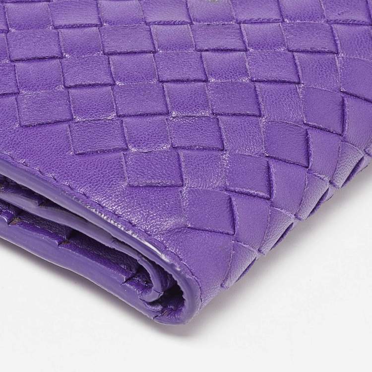 Pre Owned Bottega Veneta Purple Intrecciato Leather Bifold Organizer Wallet