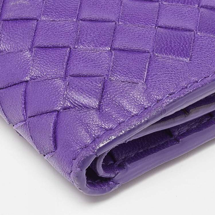Pre Owned Bottega Veneta Purple Intrecciato Leather Bifold Organizer Wallet
