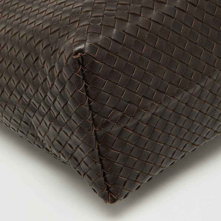Pre Owned Bottega Venetta Dark Brown Intrecciato Buckle Handle Tote