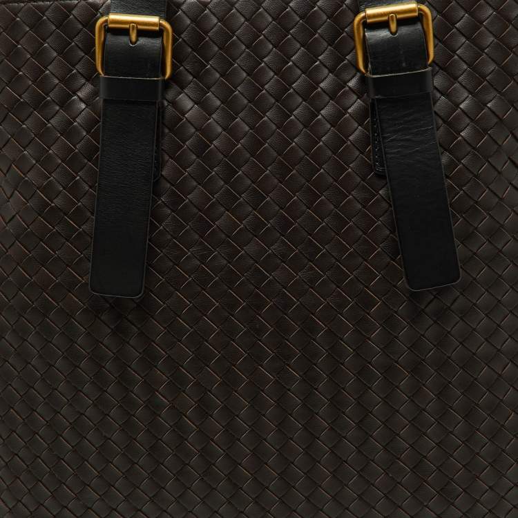 Pre Owned Bottega Venetta Dark Brown Intrecciato Buckle Handle Tote