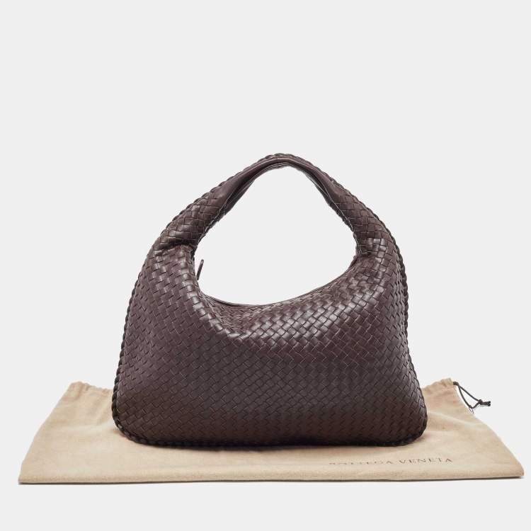 Pre Owned Bottega Veneta Brown Intrecciato Leather Large Veneta Hobo