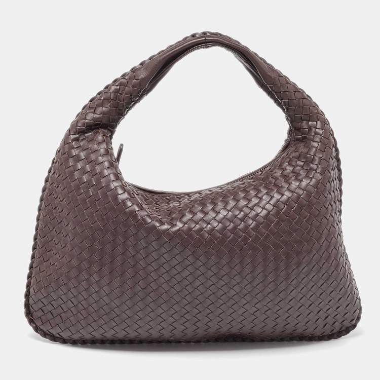 Pre Owned Bottega Veneta Brown Intrecciato Leather Large Veneta Hobo
