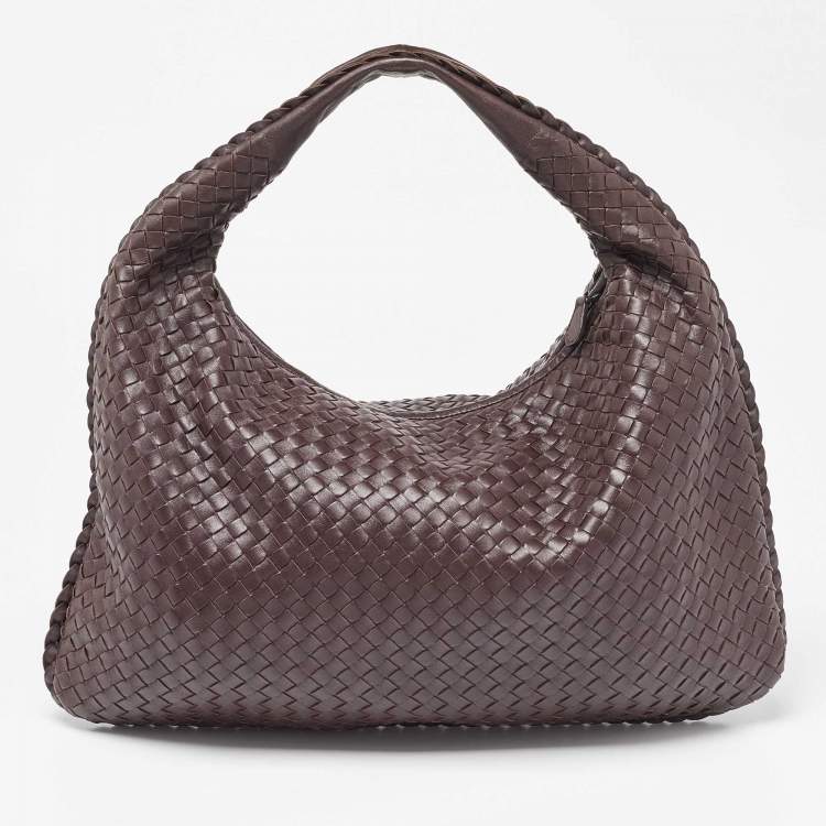 Pre Owned Bottega Veneta Brown Intrecciato Leather Large Veneta Hobo