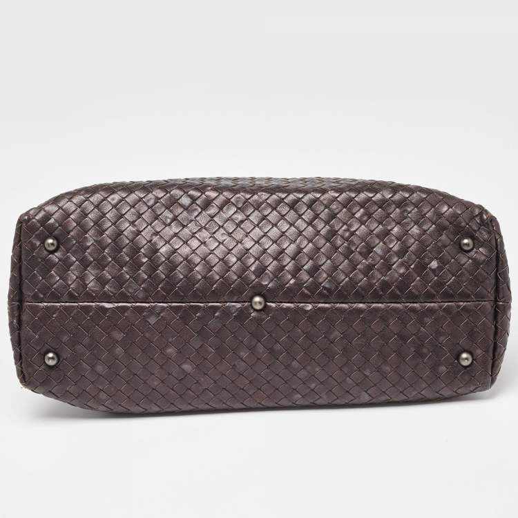 Pre Owned Bottega Veneta Dark Brown Intrecciato Leather Shopper Tote
