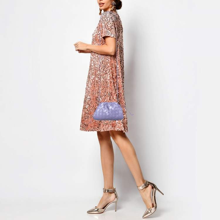 Pre Owned Bottega Veneta Purple Intrecciato Leather Mini The Pouch Bag