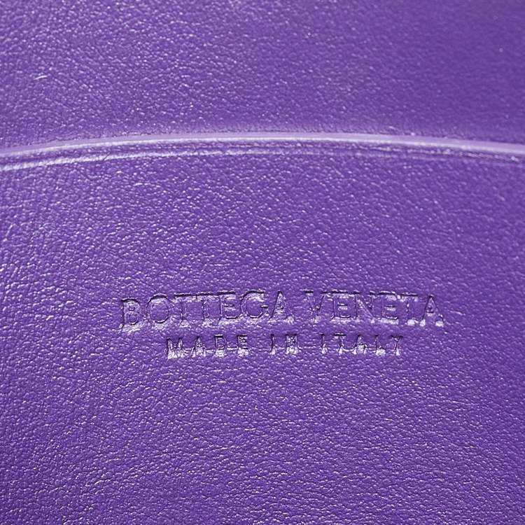Pre Owned Bottega Veneta Purple Intrecciato Leather Zip Clutch
