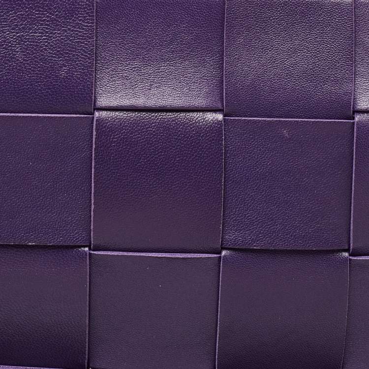 Pre Owned Bottega Veneta Purple Intrecciato Leather Zip Clutch