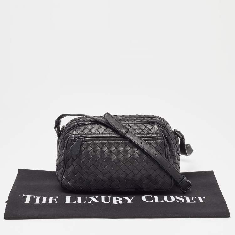 Pre Owned Bottega Veneta Black Intrecciato Leather Crossbody Bag