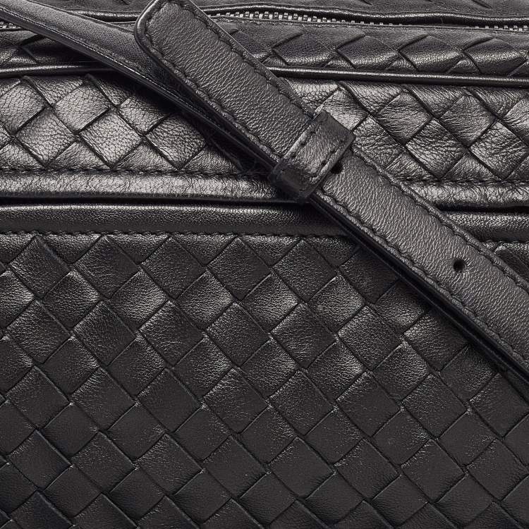 Pre Owned Bottega Veneta Black Intrecciato Leather Crossbody Bag