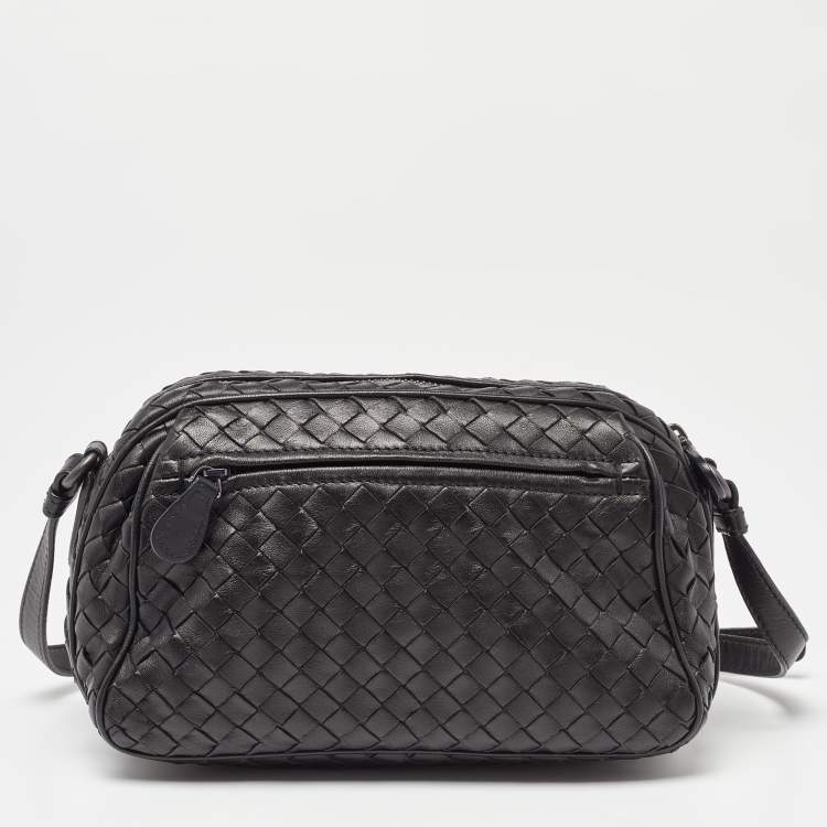 Pre Owned Bottega Veneta Black Intrecciato Leather Crossbody Bag
