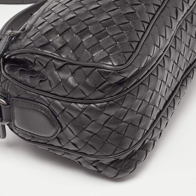 Pre Owned Bottega Veneta Black Intrecciato Leather Crossbody Bag