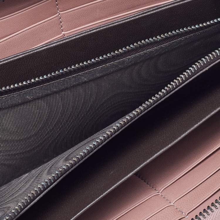 Pre Owned Bottega Veneta Old Rose Intrecciato Leather Zip Around Wallet