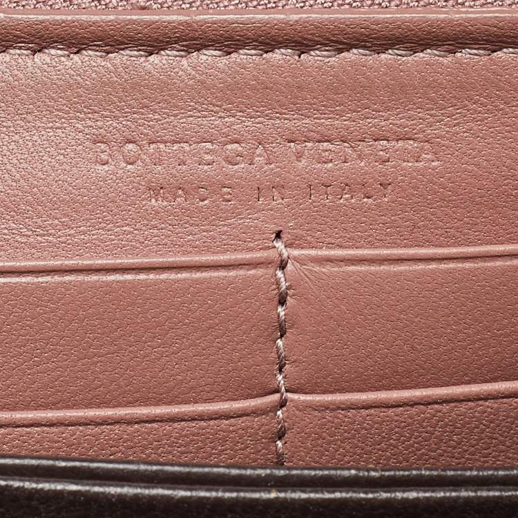 Pre Owned Bottega Veneta Old Rose Intrecciato Leather Zip Around Wallet
