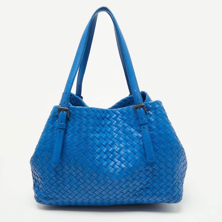 Pre Owned Bottega Veneta Blue Intrecciato Leather Cesta Bag