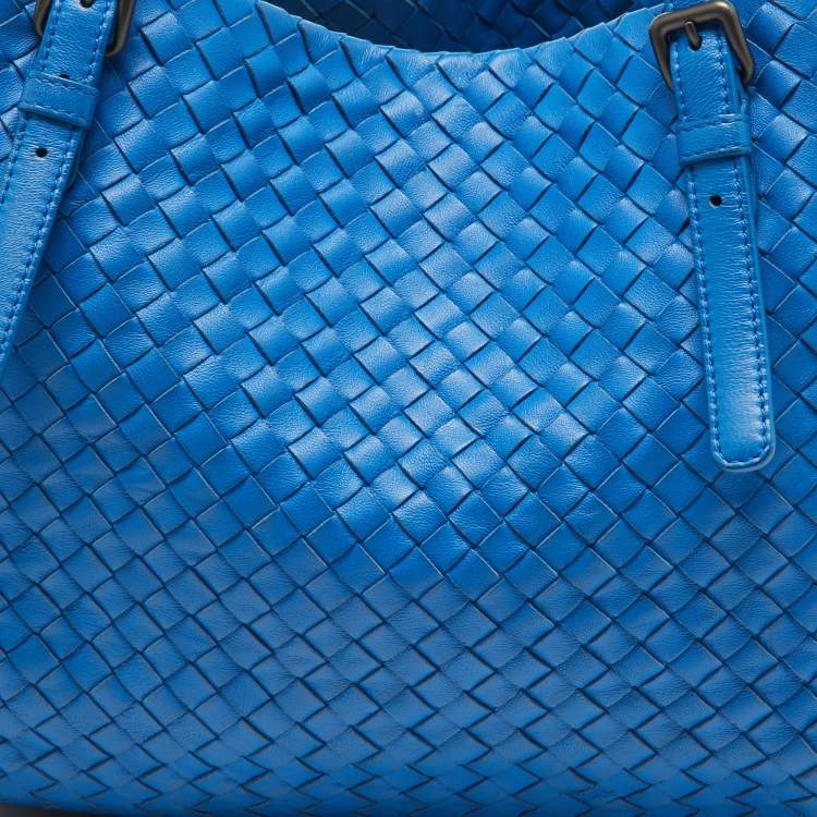 Pre Owned Bottega Veneta Blue Intrecciato Leather Cesta Bag