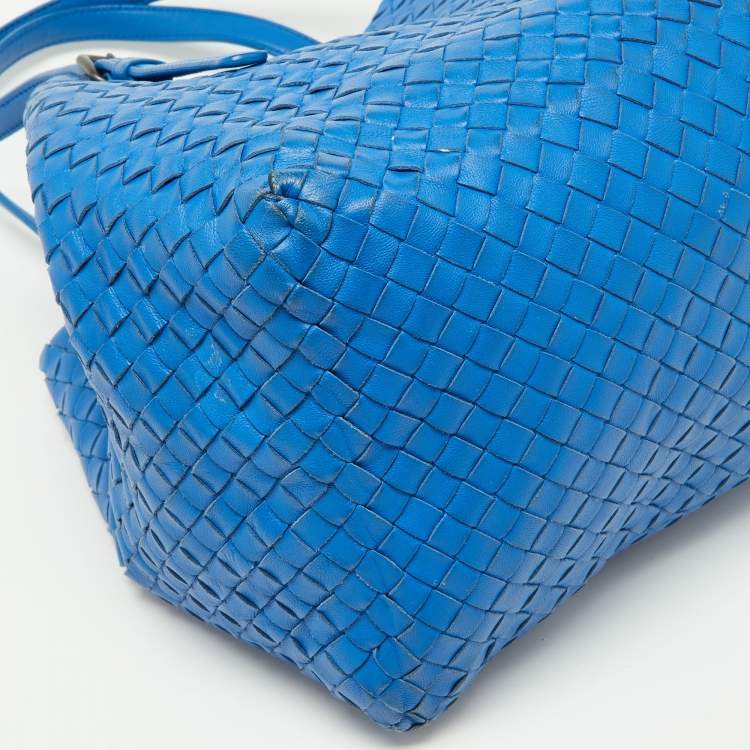 Pre Owned Bottega Veneta Blue Intrecciato Leather Cesta Bag