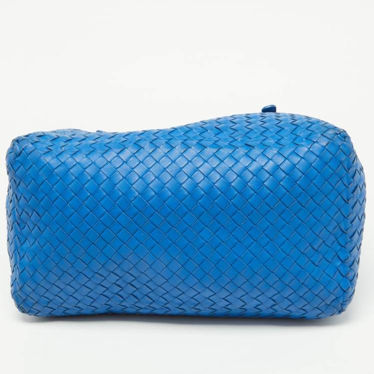 Pre Owned Bottega Veneta Blue Intrecciato Leather Cesta Bag
