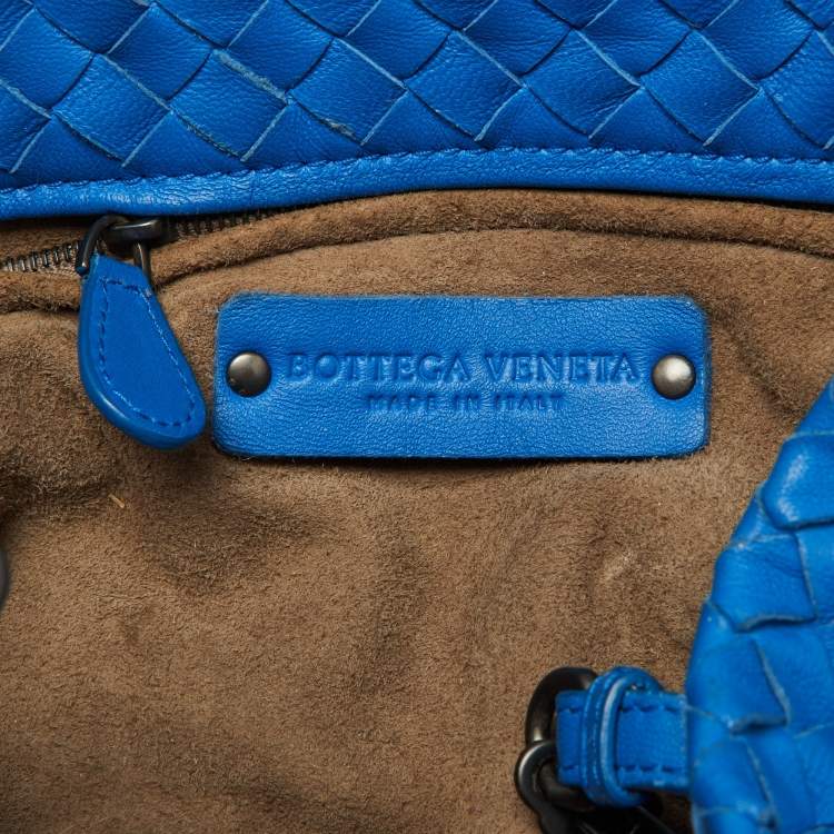 Pre Owned Bottega Veneta Blue Intrecciato Leather Cesta Bag
