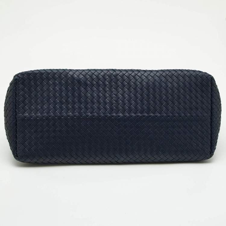 Pre Owned Bottega Veneta Blue/Tan Intrecciato Leather Shopper Tote