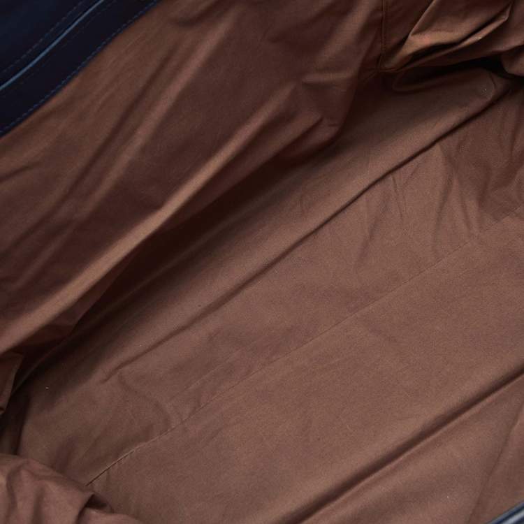 Pre Owned Bottega Veneta Blue/Tan Intrecciato Leather Shopper Tote