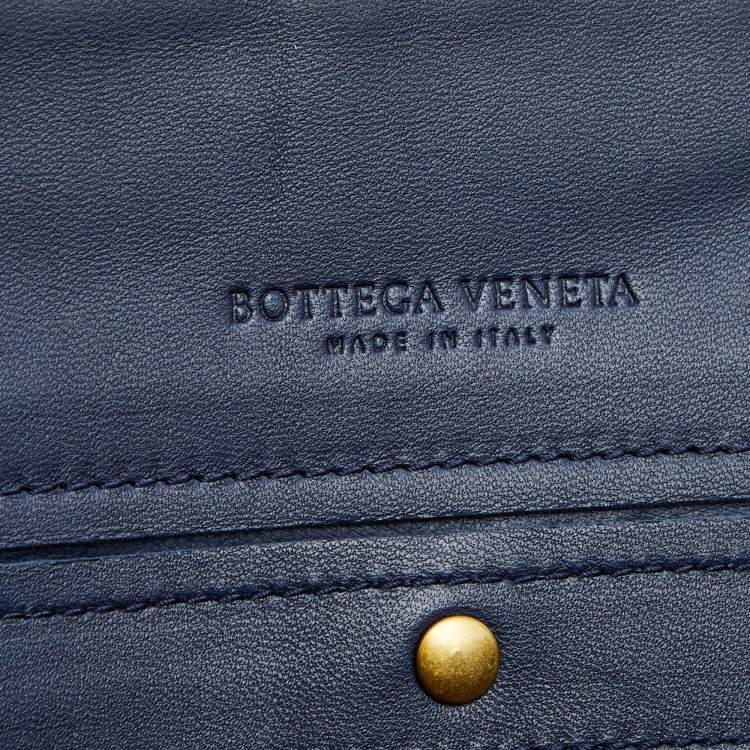 Pre Owned Bottega Veneta Blue/Tan Intrecciato Leather Shopper Tote