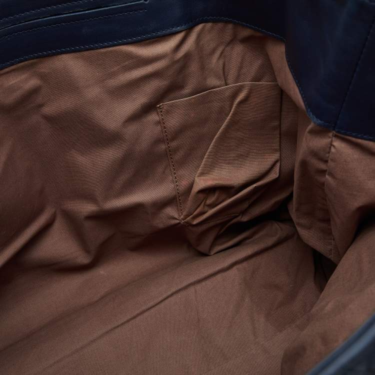 Pre Owned Bottega Veneta Blue/Tan Intrecciato Leather Shopper Tote