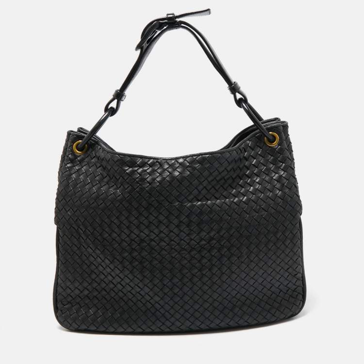 Pre Owned Bottega Veneta Black Intrecciato Leather Loop Bag