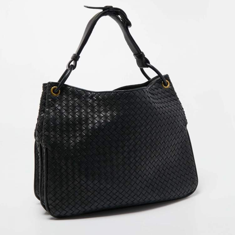 Pre Owned Bottega Veneta Black Intrecciato Leather Loop Bag