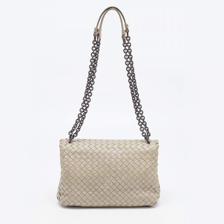 Pre Owned Bottega Veneta Grey Woven Leather Small Olimpia Shoulder Bag