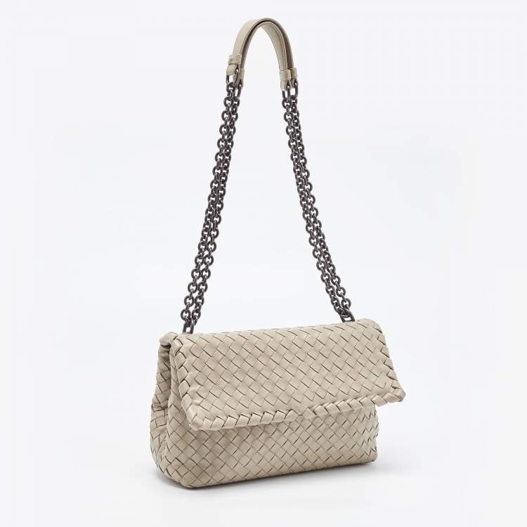 Pre Owned Bottega Veneta Grey Woven Leather Small Olimpia Shoulder Bag