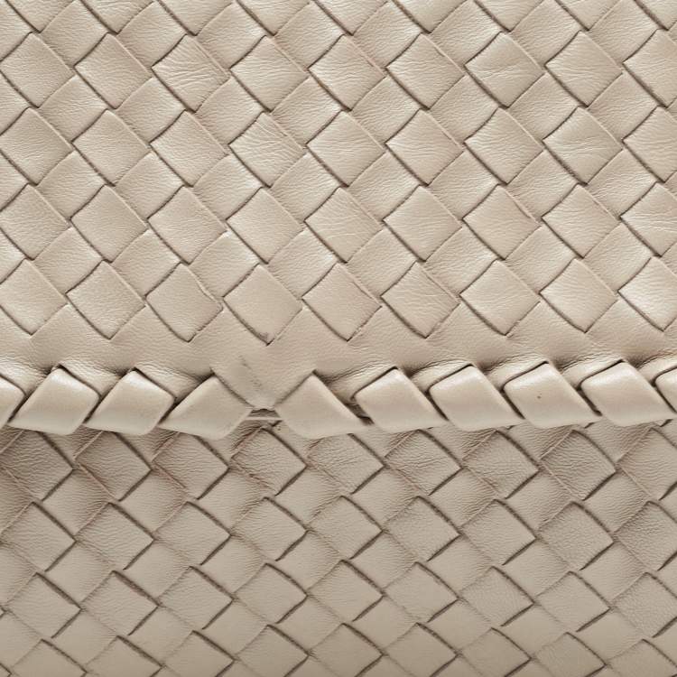 Pre Owned Bottega Veneta Grey Woven Leather Small Olimpia Shoulder Bag