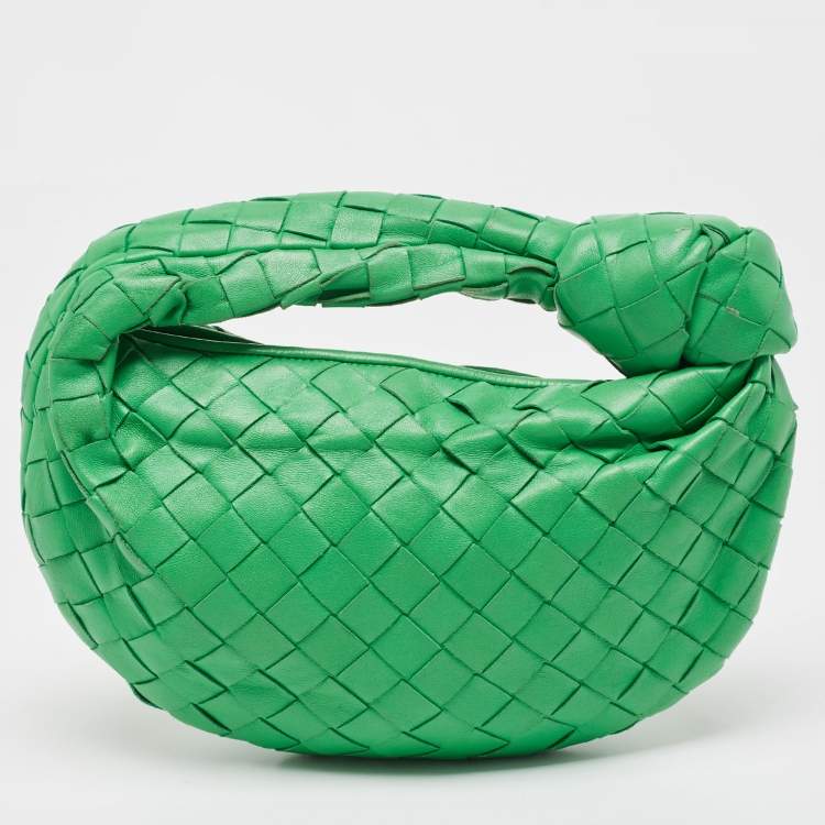 Pre Owned Bottega Veneta Green Intrecciato Leather Mini Jodie Hobo